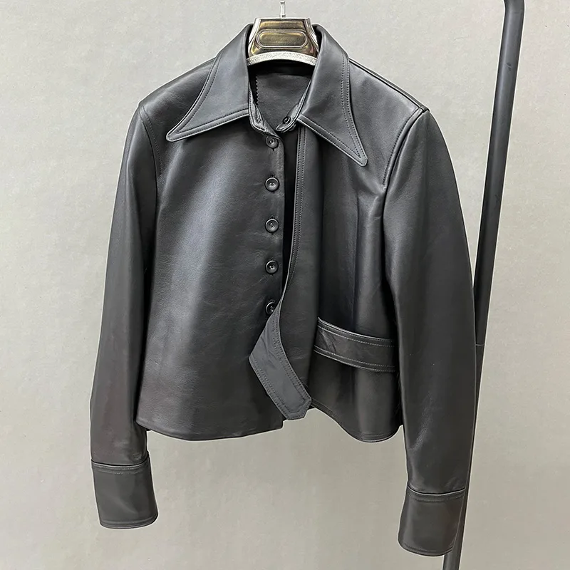Lady Real Leather Jacket Fashion Streetwear Sheepskin Coat With Belt Spring Autumn Female Clothing FG5447
Lady Real Leather Jacket Fashion Streetwear Sheepskin Coat With Belt Spring Autumn Female Clothing FG5447