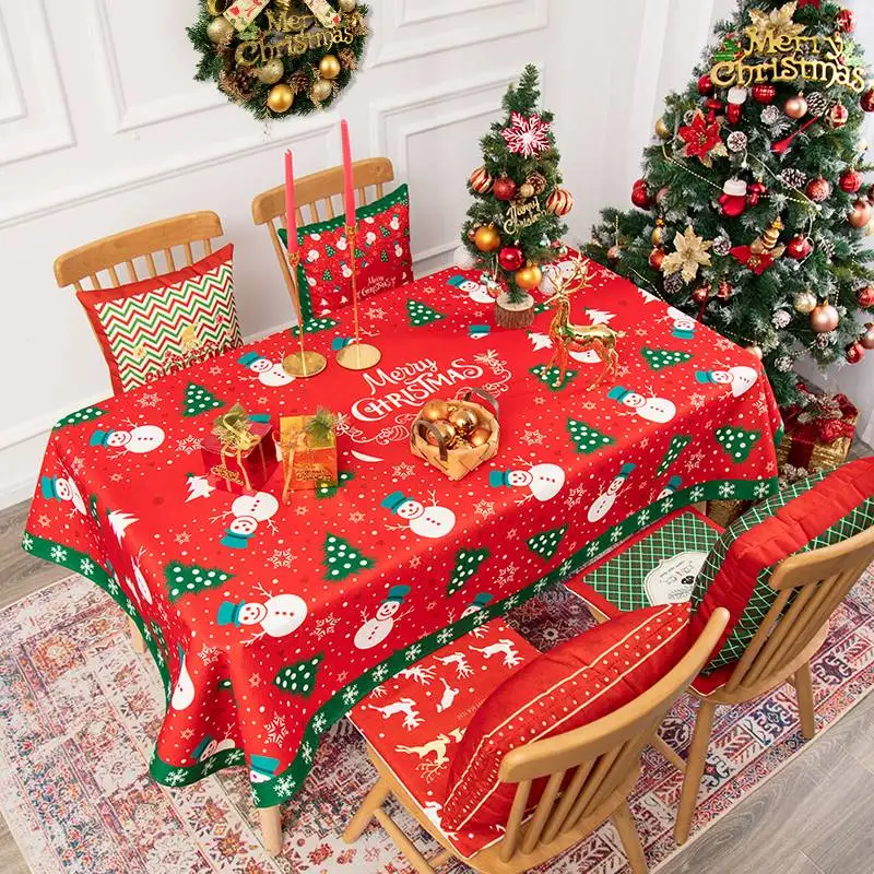 

Christmas Tablecloths Table Decoration Accessories New Year Theme Christmas Eve Kitchen Table Dinner Stain Resistant Tablecloths