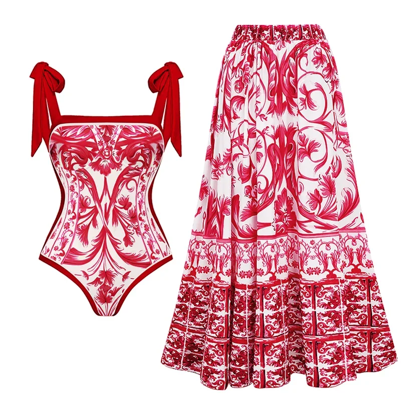 2023 Reversible Tie-shoulder Baroco Style Printed One Piece Swimsuit and Skirt Swimwear Set Women Beachwear Luxury Bathing Suit
2023 Reversible Tie-shoulder Baroco Style Printed One Piece Swimsuit and Skirt Swimwear Set Women Beachwear Luxury Bathing Suit