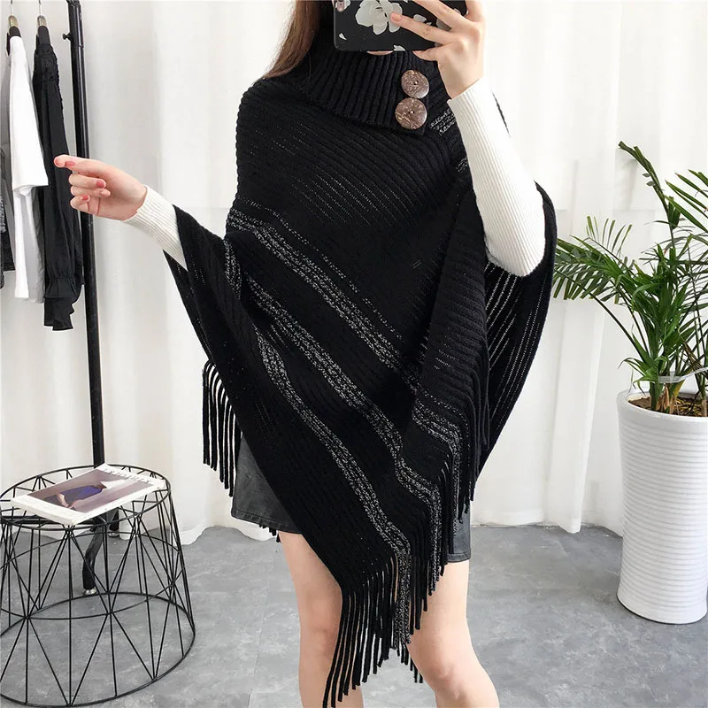 Spring Autumn Nordic Design Button High Lapel Cape Bright Silk Sweater Loose Pullover Sleeveless Lady Outside Black
Spring Autumn Nordic Design Button High Lapel Cape Bright Silk Sweater Loose Pullover Sleeveless Lady Outside Black