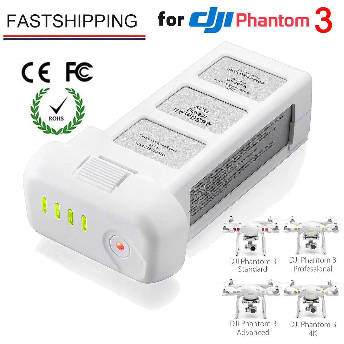 4480mAh 15.2V 4S Intelligent Flight LiPo Battery For DJI Phantom 3 SE Professional Advanced Standard RC Drone
4480mAh 15.2V 4S Intelligent Flight LiPo Battery For DJI Phantom 3 SE Professional Advanced Standard RC Drone