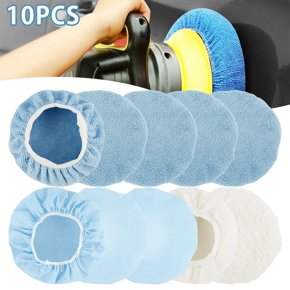 

10Pcs 9/10 Inch Car Polishing Pad Auto Microfiber Bonnet Polisher Soft Wool Wax Wash Buffer Cover Cleaning Tools Accessories