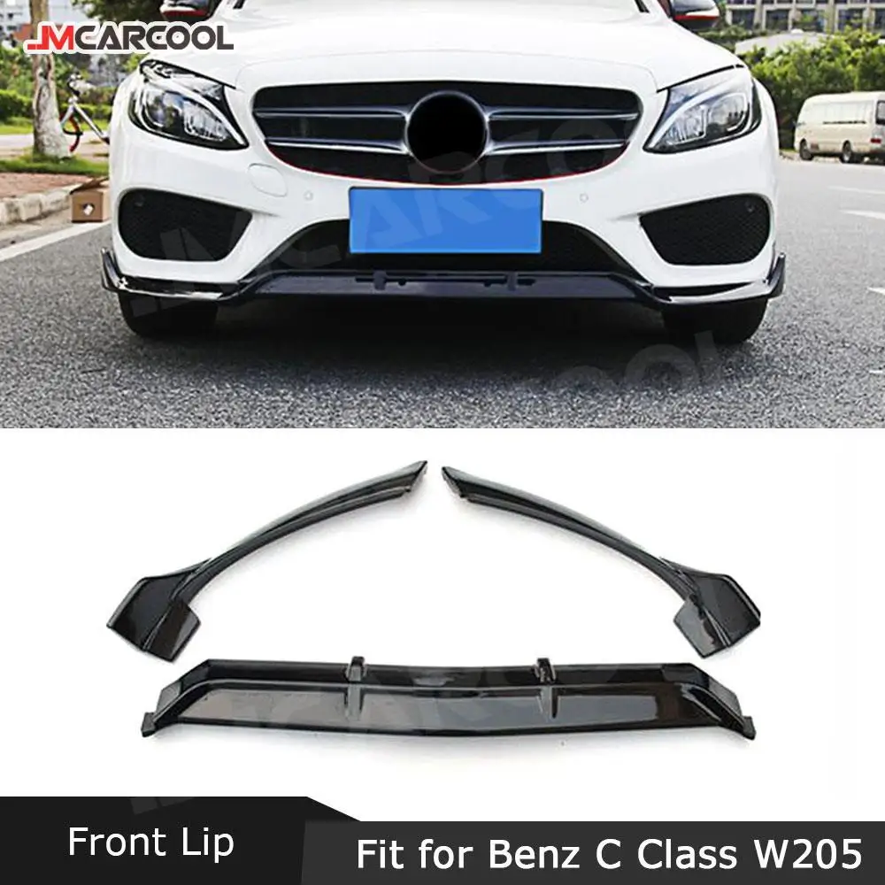 

Carbon Fiber Car Front Bumper Lip Spoiler Splitters ABS Gloss Black Head Protect For Mercedes Benz C Class W205 Sport 2014-2018