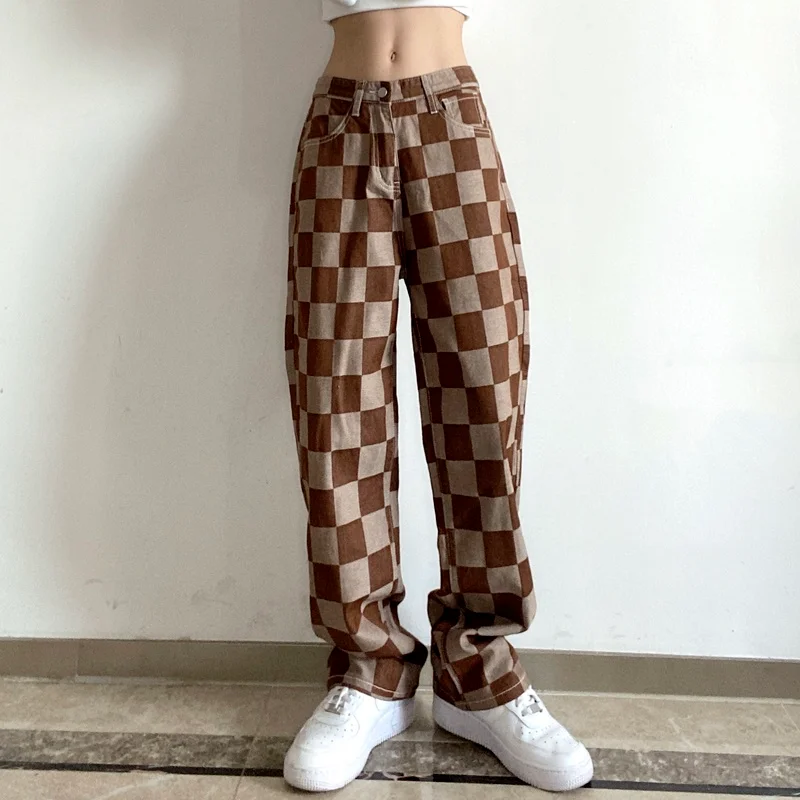 Fashion Checkerboard Casual Pants Women Retro Color Matching Straight Loose Jeans Trousers High Waist Drape Long Denim Pants
Fashion Checkerboard Casual Pants Women Retro Color Matching Straight Loose Jeans Trousers High Waist Drape Long Denim Pants