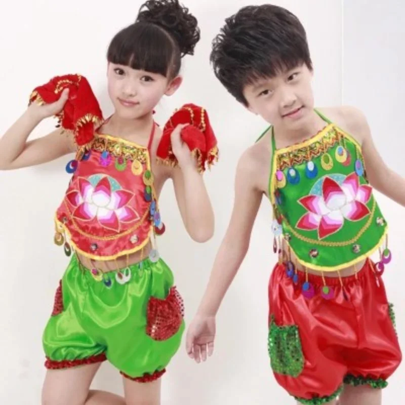 

Children's Yangko dance costume national dance performance costume lotus leaf festive Chinese knot Yangko dance