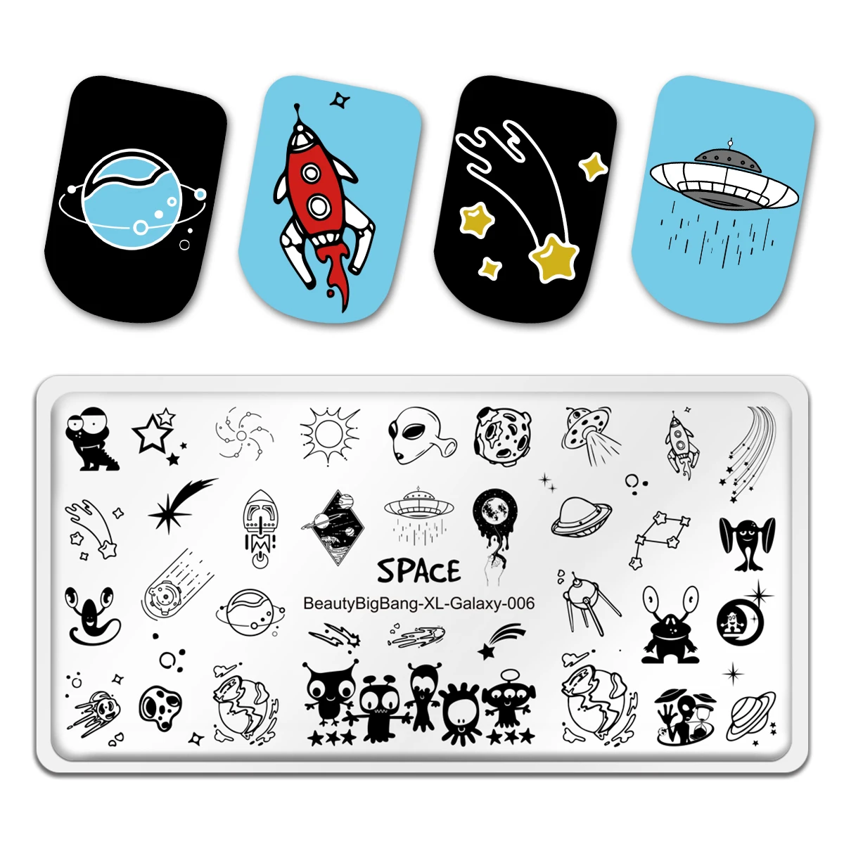 

BeautyBigBang 2022 New Nail Stamping Plates Alien Spaceship Universe Starry Astronaut Theme Nail Art Templates Texture XL-006