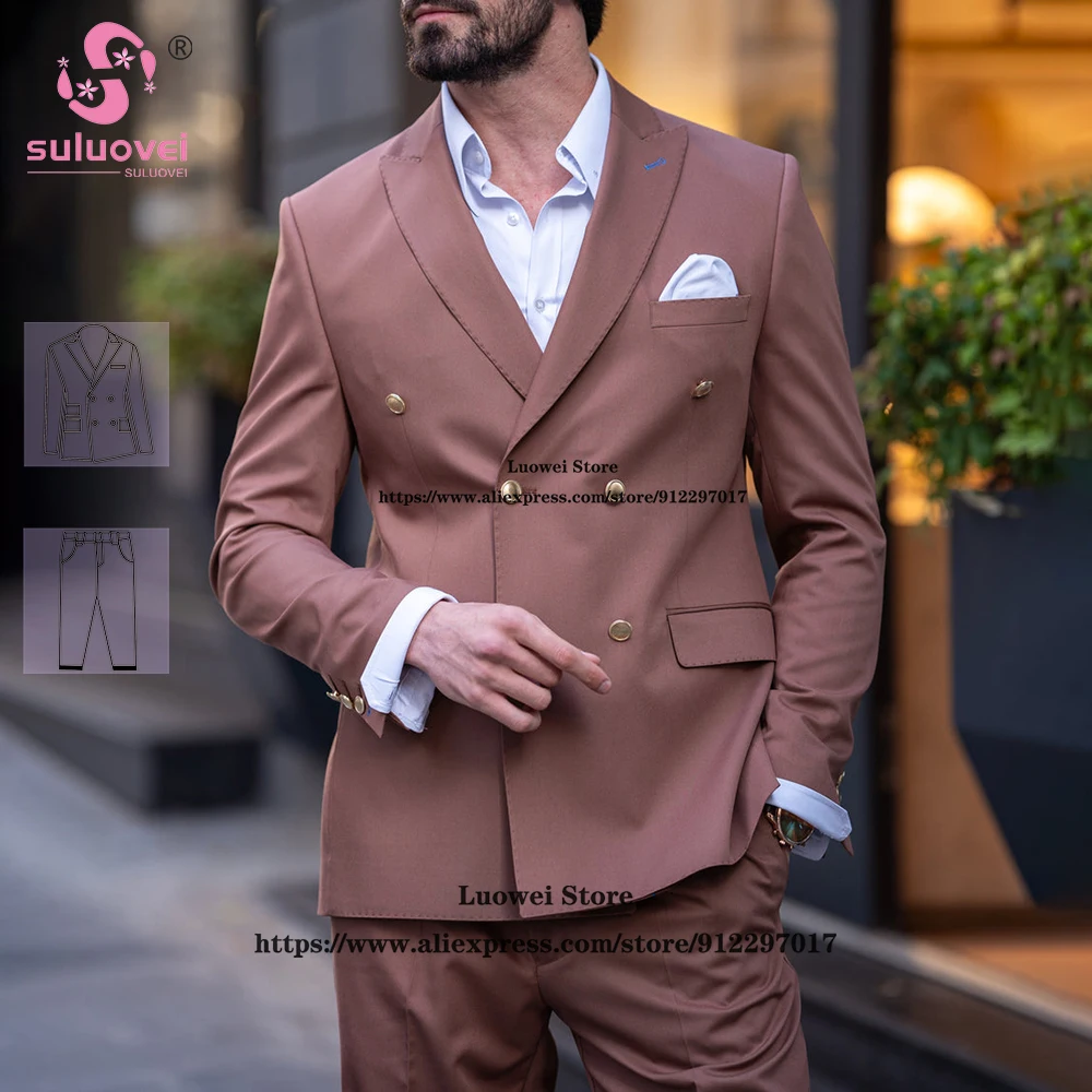 

Fashion Grooms Wedding Suits For Men Slim Fit Business 2 Pieces Pants Set Formal Peaked Lapel Tuxedos Costume Homme Pour Mariage