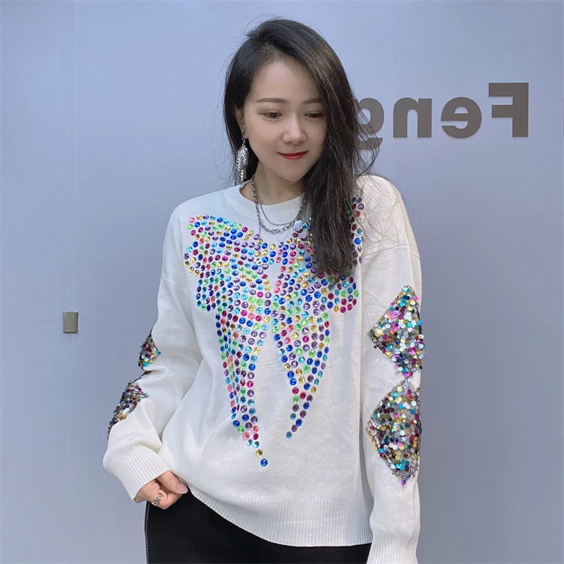 Women's Knitwear Colorful Foreign Air Hot Diamond Long Sleeve Knitwear Autumn Leisure Lazy Pullover Sweater T-shirt Top
Women's Knitwear Colorful Foreign Air Hot Diamond Long Sleeve Knitwear Autumn Leisure Lazy Pullover Sweater T-shirt Top