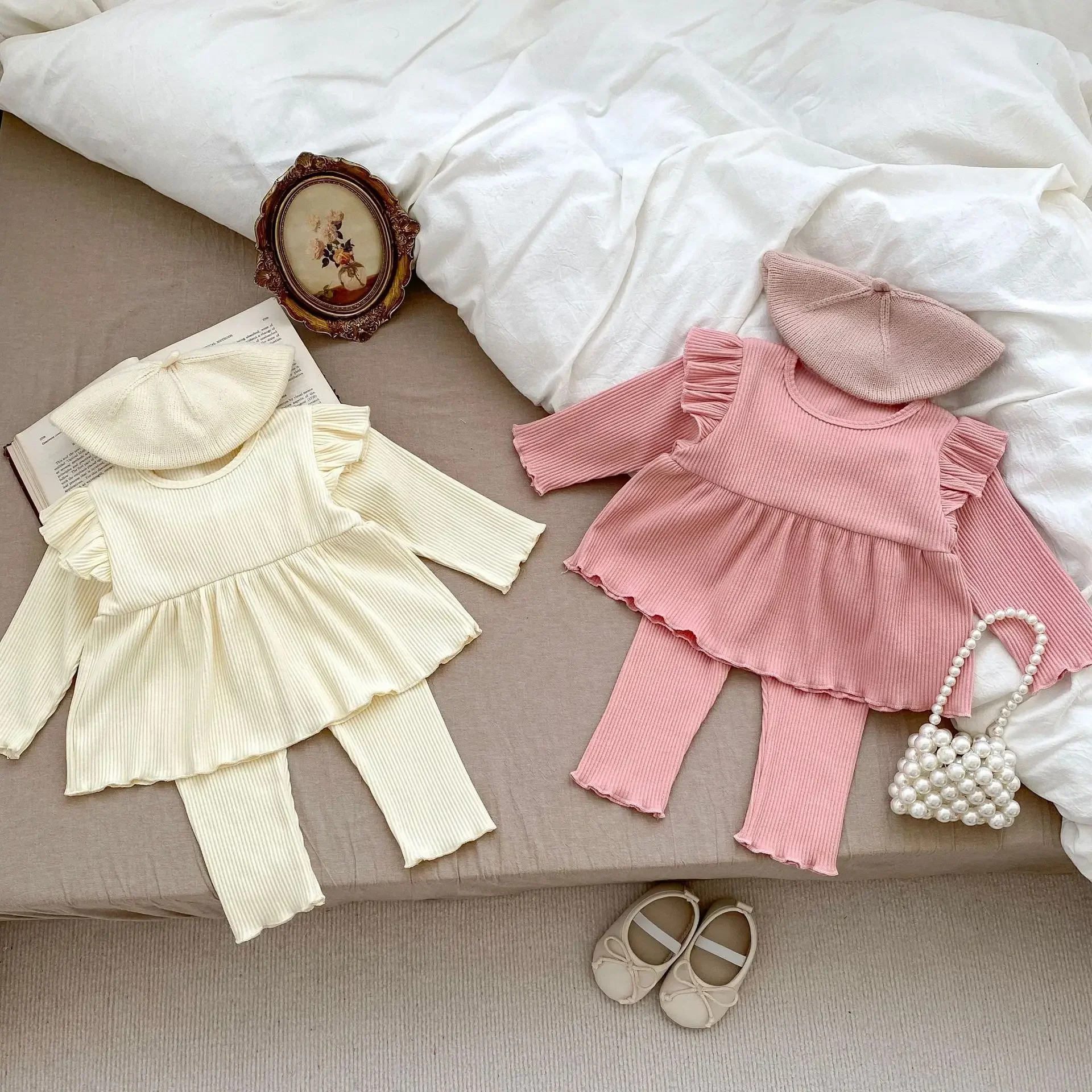 

Babys Sets Autumn Season Girls Baby Long Sleeved Simplicity Solid Color Pullover Tops Trousers Two Piece Soild Simple