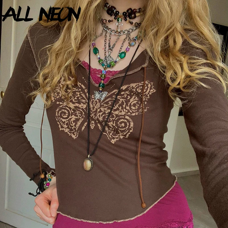 ALLNeon 90s Vintage Butterfly Printed V-Neck Long Sleeve Pullover Blouse Autumn Women Y2K Chic Rope T-Shirts Slim Kawaii Clothes
ALLNeon 90s Vintage Butterfly Printed V-Neck Long Sleeve Pullover Blouse Autumn Women Y2K Chic Rope T-Shirts Slim Kawaii Clothes