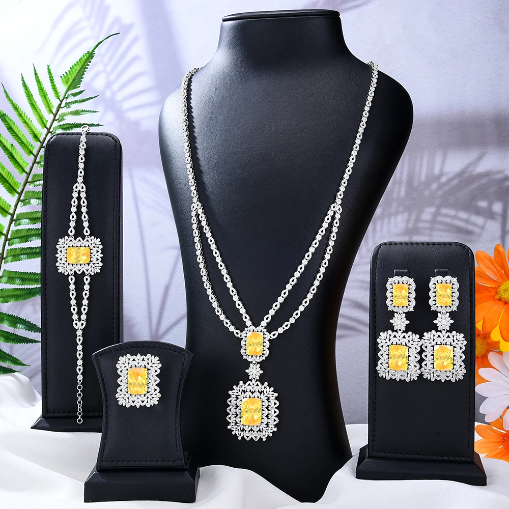 Jimbora New 4pcs Long Chains Necklace Earrings Bracelet Ring 5A Zircon Dubai Bridal Jewelry Set For Women Wedding Party
Jimbora New 4pcs Long Chains Necklace Earrings Bracelet Ring 5A Zircon Dubai Bridal Jewelry Set For Women Wedding Party