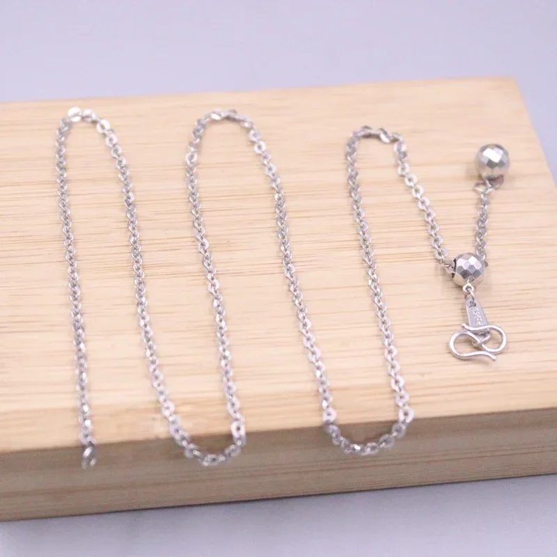 

Real Pure Platinum 950 Chain Women Laser Bead O Link Adjustable Necklace 45cm /6.1g