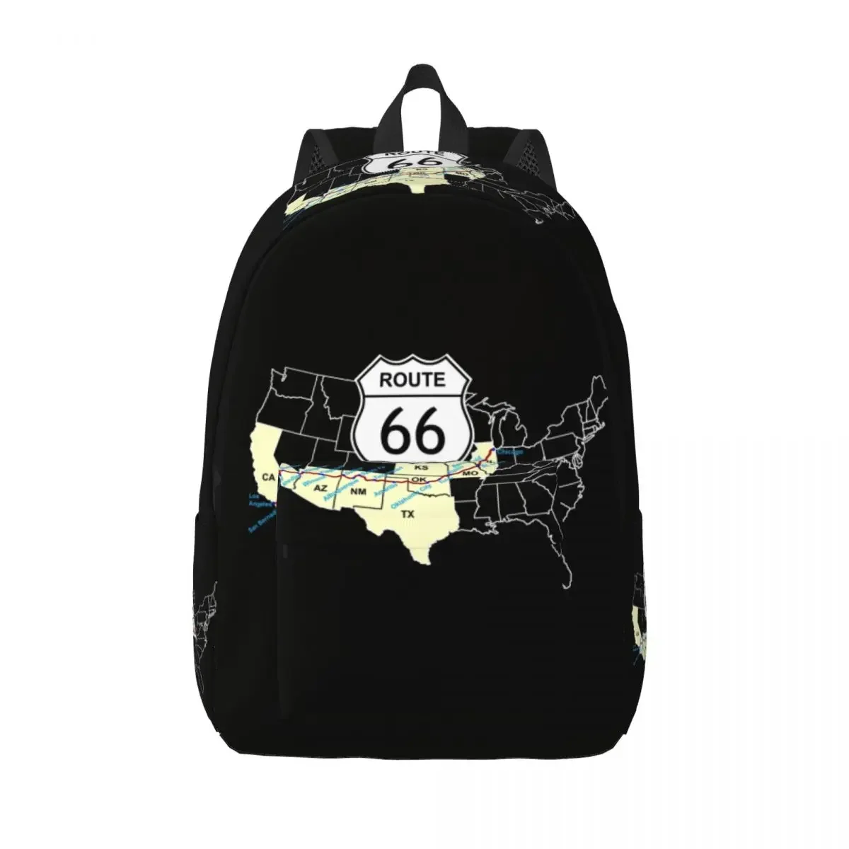 

Route 66 USA Highway Travel Canvas Backpack Women Men School Computer Bookbag Map The Mother Road College Student Daypack Bags