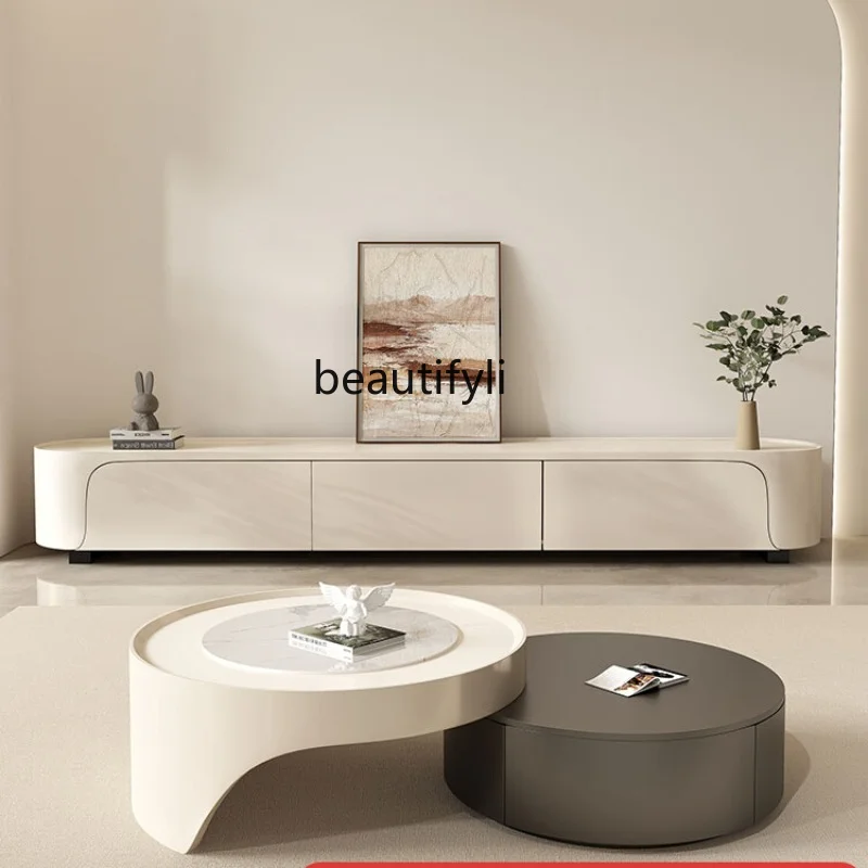 

Modern Minimalist Stone Plate round Coffee Table TV Cabinet Unit Living Room Home Cream Wind Silent Wind Tea Table