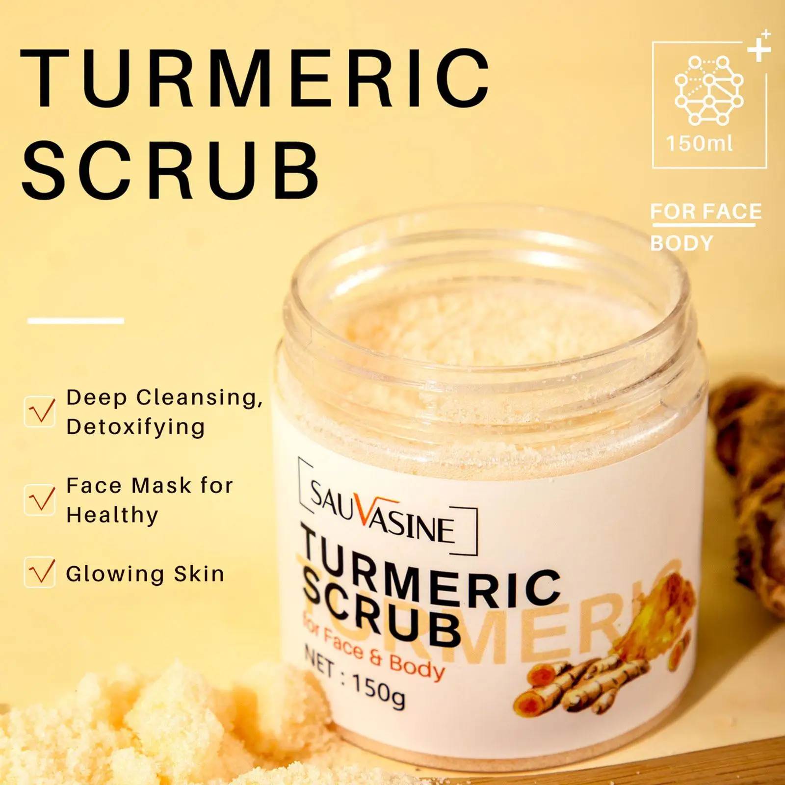 

220g Turmeric Face Body Scrub Mud Remove Cutin Brightening Exfoliating Care Nourish Smooth Pore Skin Cleaning Moisturizing M3I6