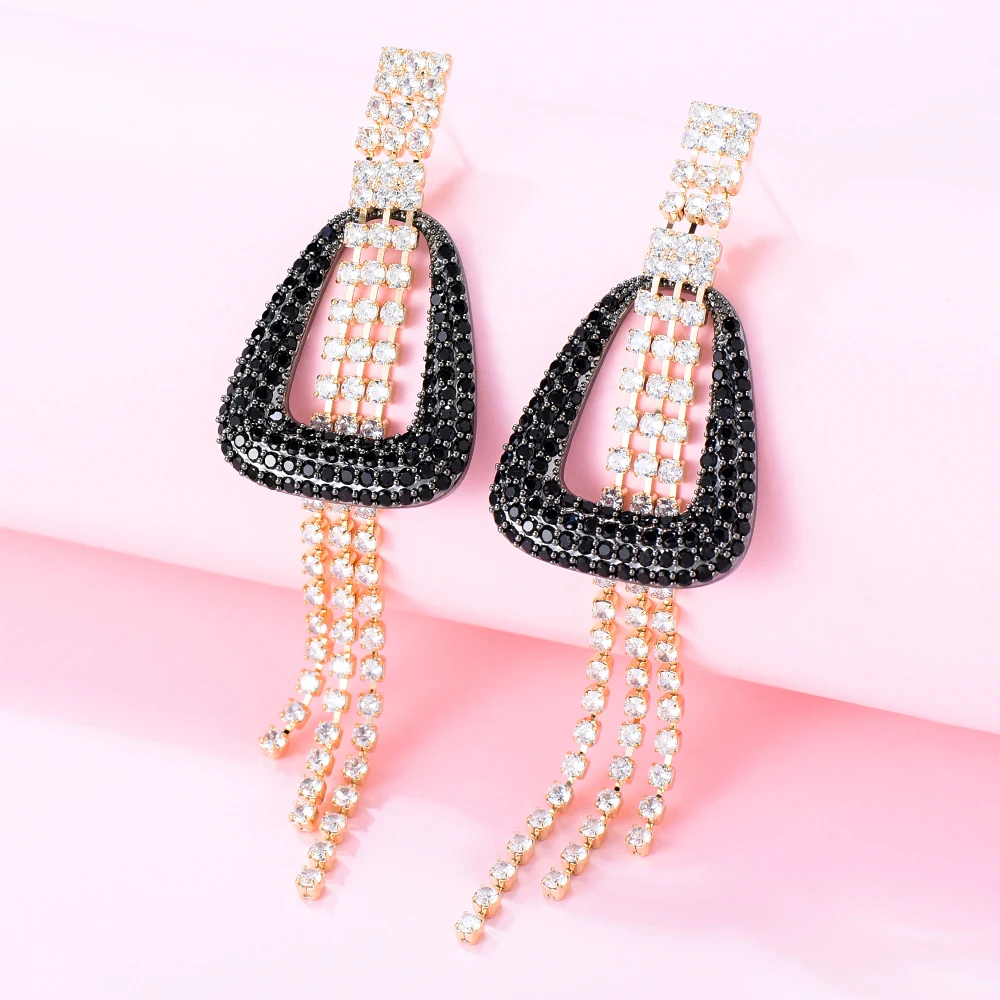

Kellybola New Luxury CZ Tassel Drop Earrings for Women Bridal Drop Dangling Earrings Party Wedding Jewelry Gifts High Quality