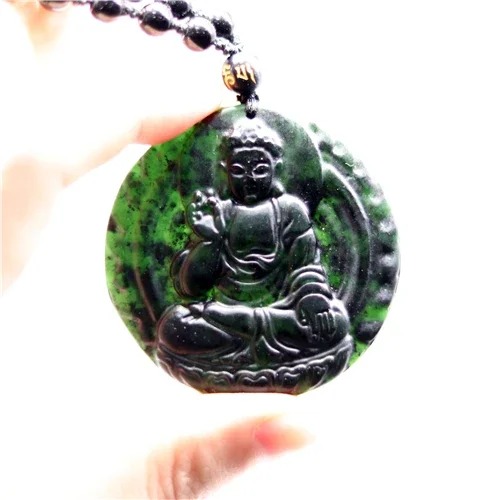 

Natural Black Green Jade Obsidian Buddha Pendant Beads Necklace Fine Jewelry Carved Amulet Fashion Charm Gifts for Women