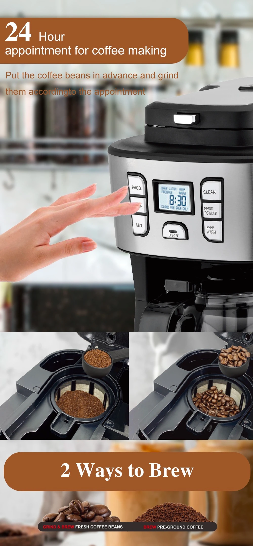 950W 220V 15 cup semi automatic electric coffee machine drip 2 in 1 espresso machine italian coffee machine with coffee grinder 950W 220V 15 cup semi automatic electric coffee machine drip 2 in 1 espresso machine italian coffee machine with coffee grinder