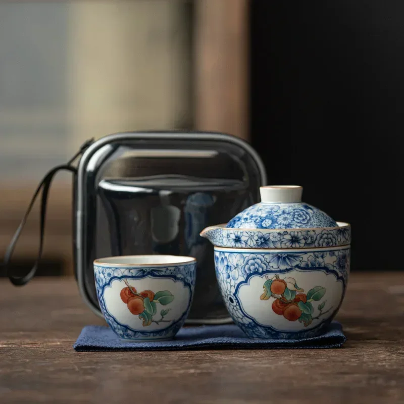 

Blue And White Chinese Travel Tea Set Ceramic Flowers Teaware Sets Tea Set Kung Fu Tea Porcelain Gaiwan Cup Bowl