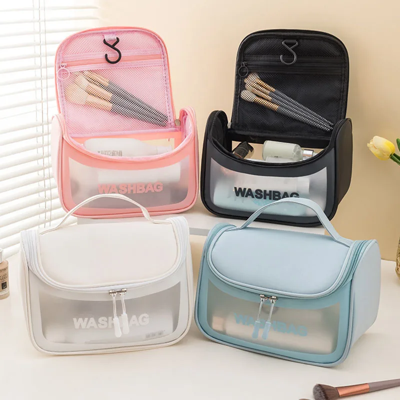 

PU Women Travel Storage Bag Toiletry Organize PVC Waterproof Cosmetic Bag Portable Transparent MakeUp Bag Female Shower Wash Bag