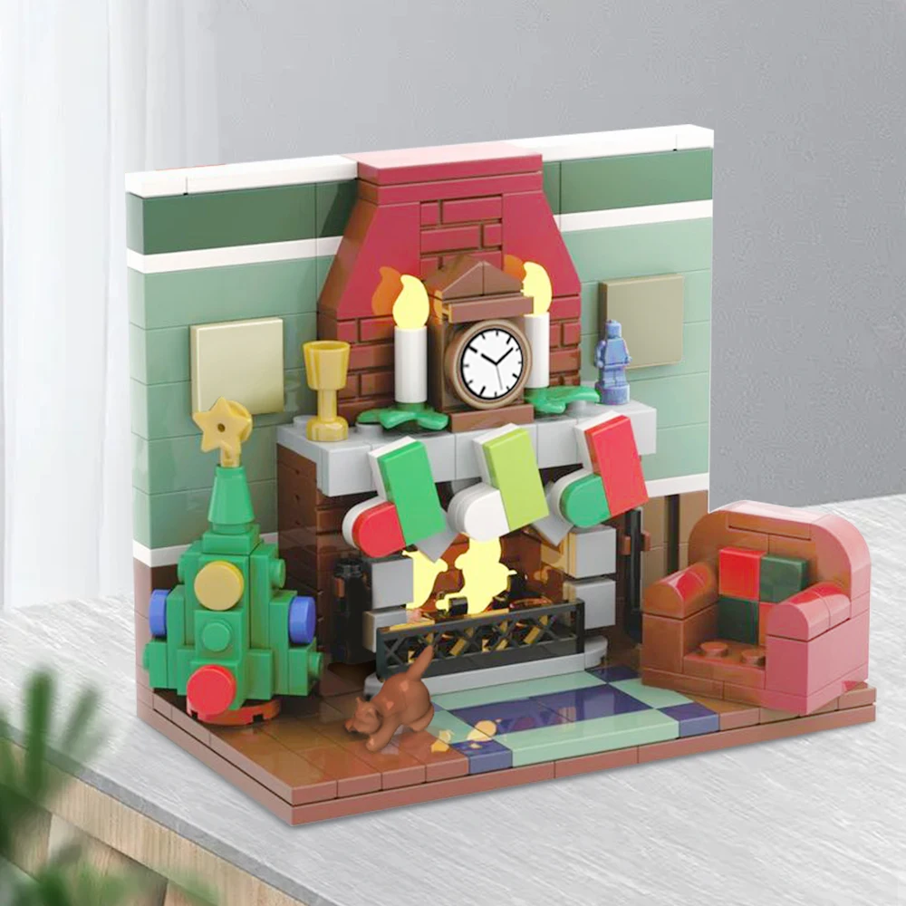 

MOC 132093 Fire Place Christmas Fireplace Building Blocks Street View Park Decorative Bricks Children's Toys as Christmas Gifts