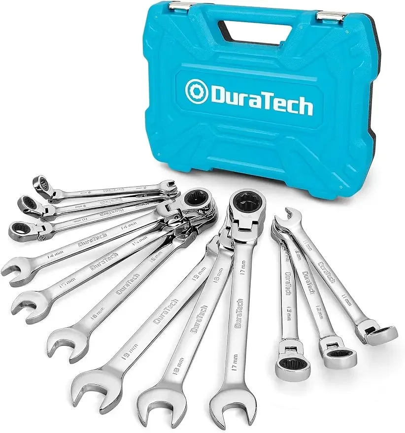 

New 12-Piece Flex-Head Ratcheting Combination Wrench Set 72-Tooth Metric 8-19mm Cr-v Steel Organized in Storage Case