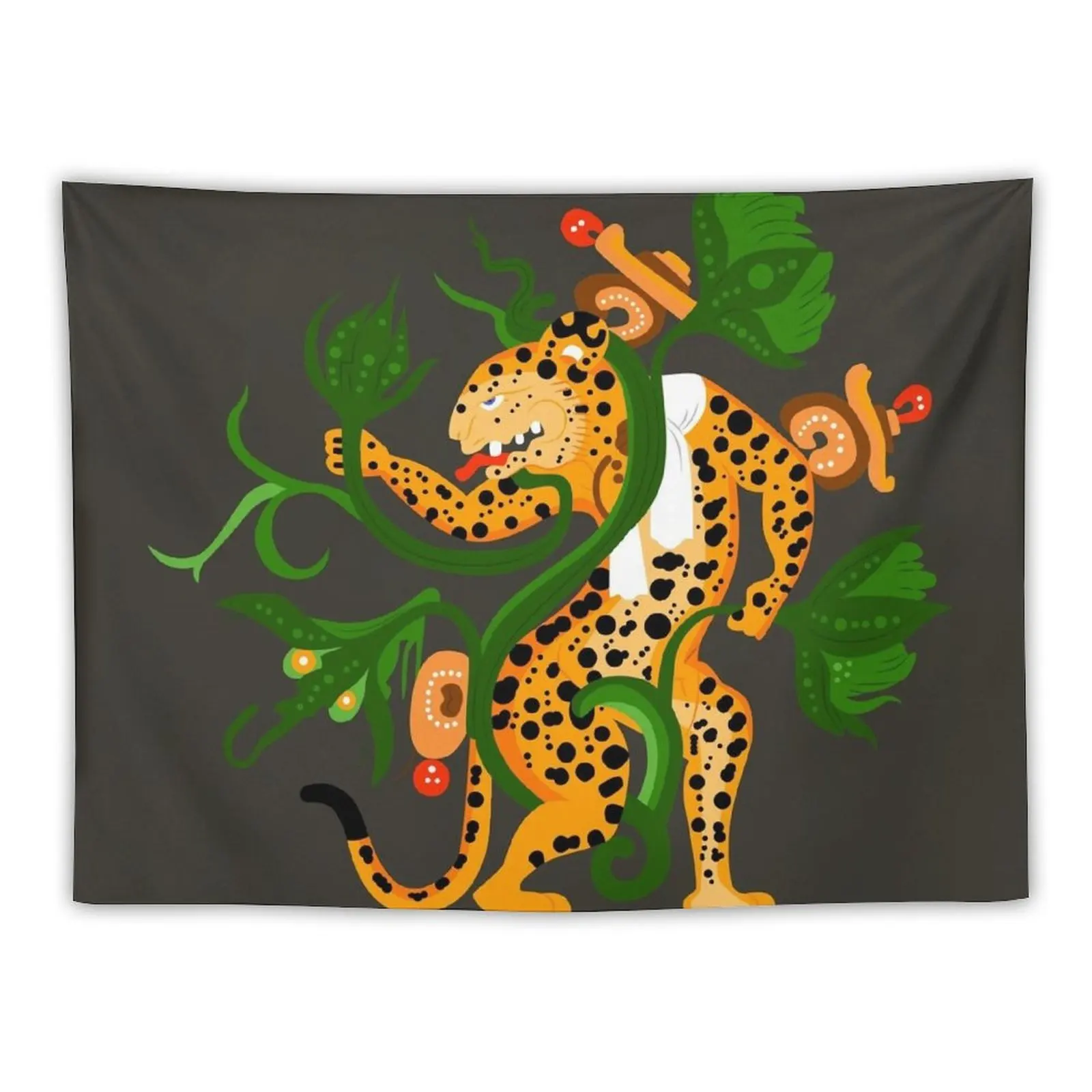 

Mayan jaguar playing with a waterlily Tapestry Room Decor Wall Decor Hanging Decoration For Rooms Wall Mural