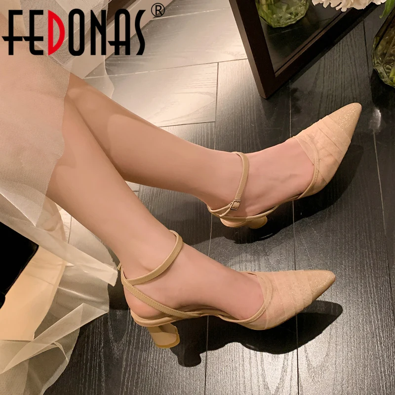 

Женские босоножки с ремешком на щиколотке FEDONAS, желтые туфли из натуральной кожи на высоких каблуках с острым носком, элегантная офисная обувь на лето 2023