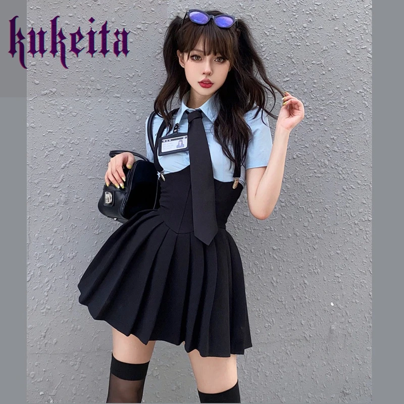 Harajuku Blue Shirt+Tie+High Waist Strap Pleated Skirt 3 Piece Sets Preppy Style Women Summer Kawaii JK School Uniform Suit
Harajuku Blue Shirt+Tie+High Waist Strap Pleated Skirt 3 Piece Sets Preppy Style Women Summer Kawaii JK School Uniform Suit
