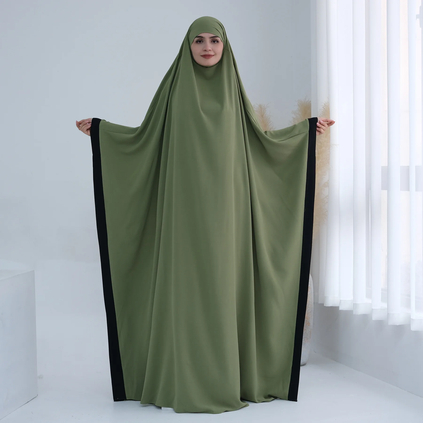 

Hooded Abaya Batwing Sleeve One Piece Prayer Dress Muslim Women Jilbab Islamic Clothing Dubai Saudi Robe Turkish Modest Niqab