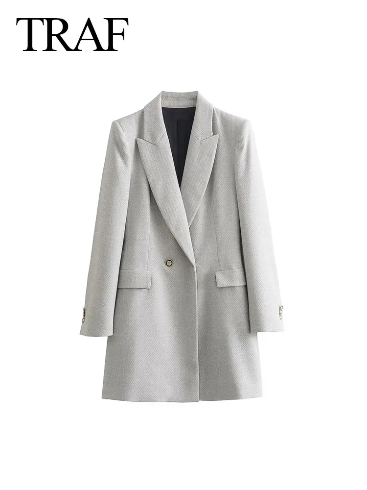 TRAF Winter Women's Office Blazer Retro V-neck Thickened Two-button Long Double-breasted Blazer Slim Fit Women's Coat Top
TRAF Winter Women's Office Blazer Retro V-neck Thickened Two-button Long Double-breasted Blazer Slim Fit Women's Coat Top