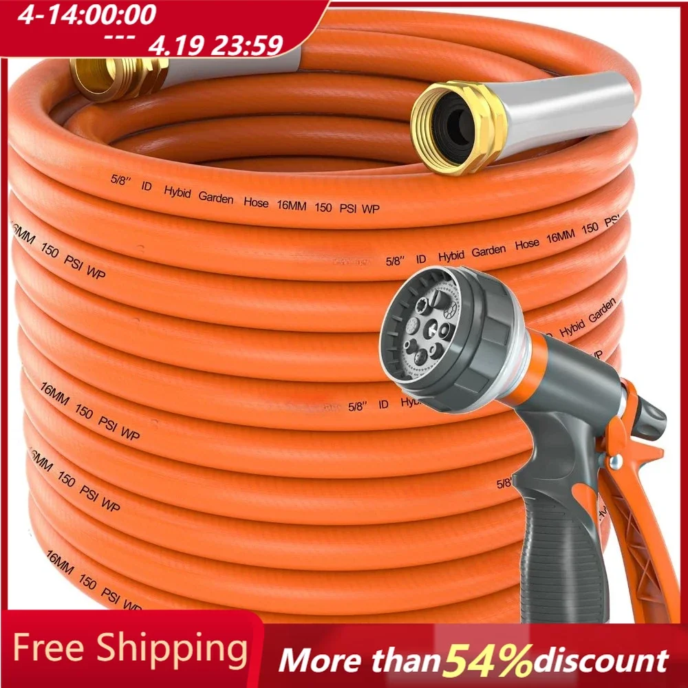 

Garden Hose, 50 Ft X 5/8 in Heavy Duty, Flexible and Lightweight Water Hoses, Kink-less Hybrid Rubber Hose