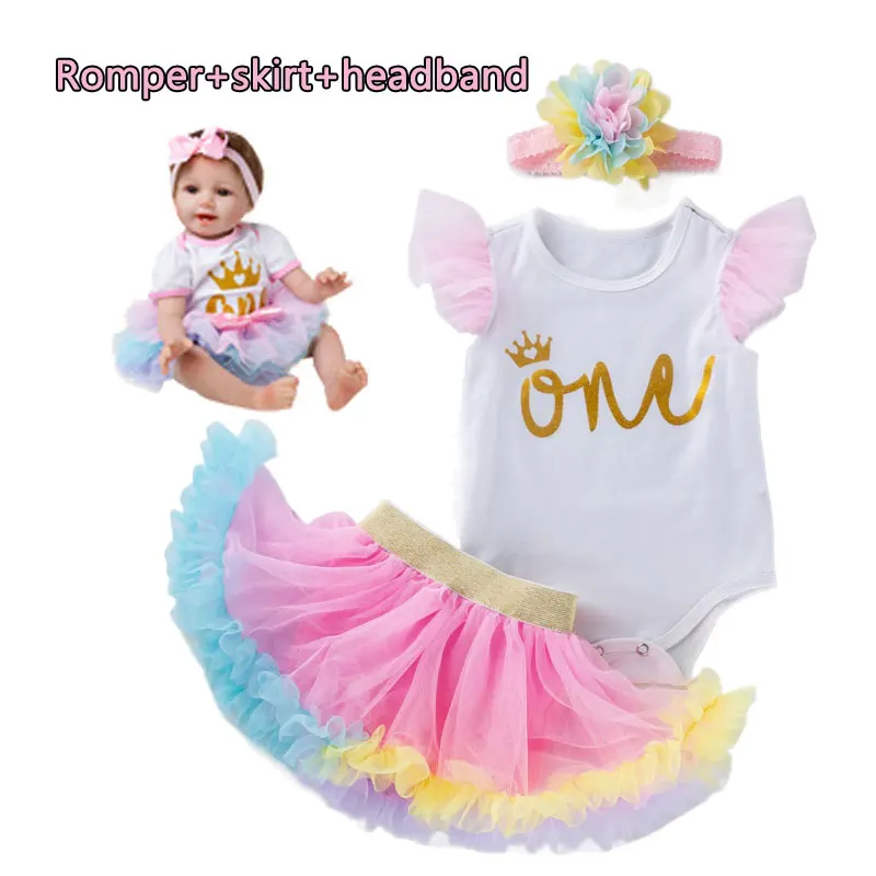 

Baby Girls Tutu Clothes Set White Bodysuit Pettiskirt Birthday Outfits Infant 1st Party with Headband Suit Baby Cake Sash Outfit