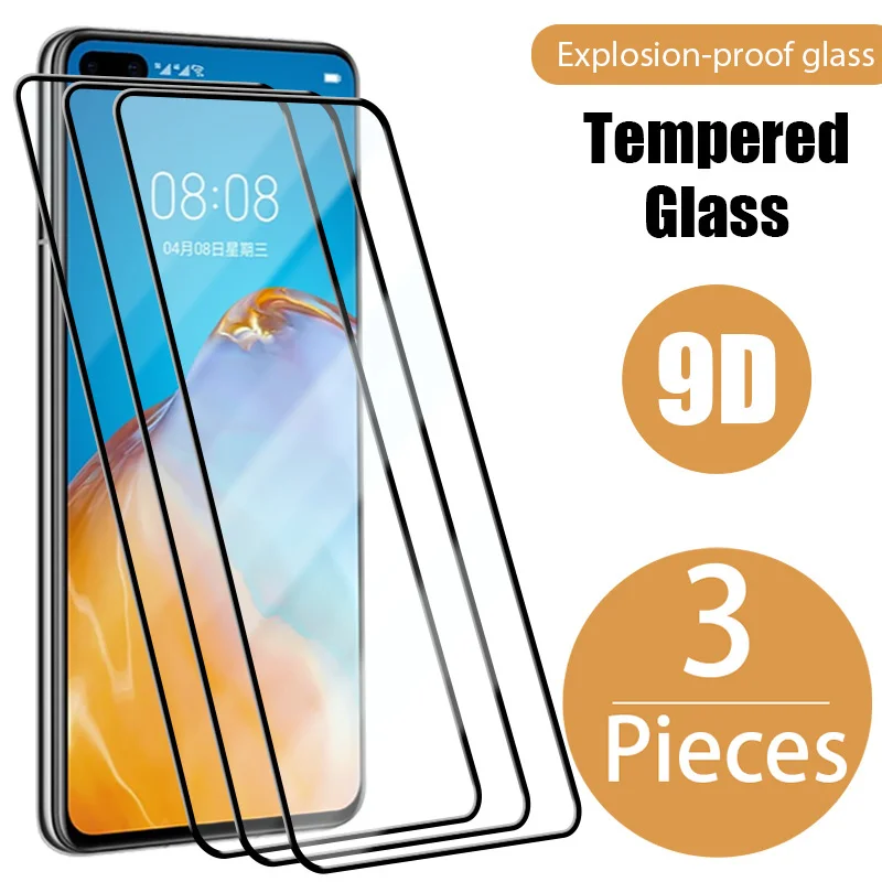 

3PCS 9d Full Cover Protective Glass for Huawei P30 Lite P20 P40 Pro Screen Protector Film for Huawei P Smart 2019 2021 Z Glass