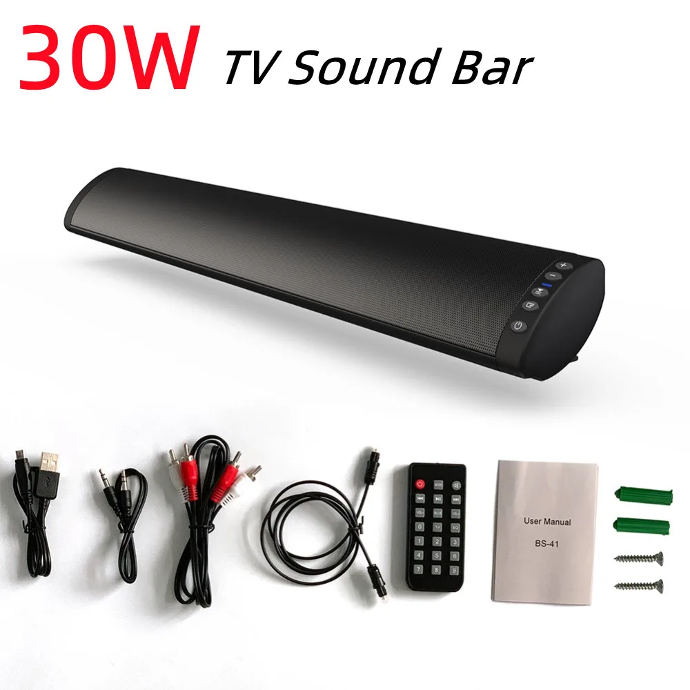 

30W TV Bluetooth SoundBar Bar Home Theater Music Center HiFi Stereo FM Radio For TV PC Long Bar Wall Mount caixa de som Wireless