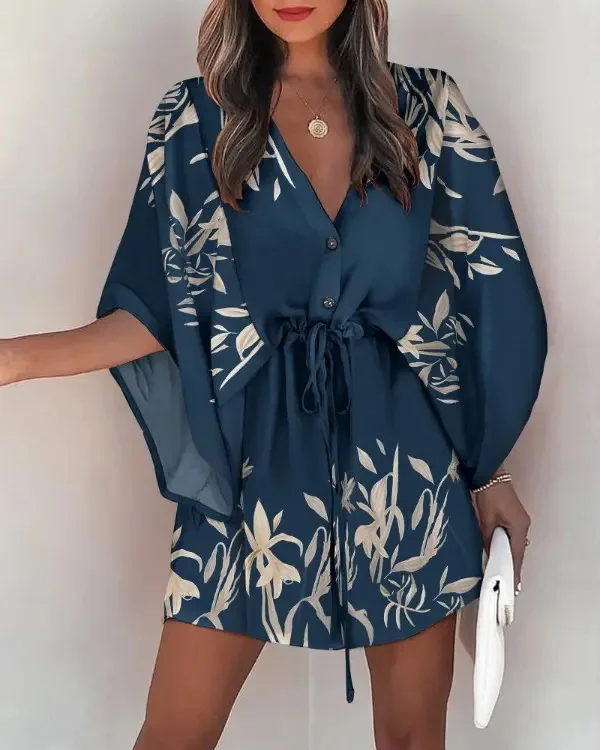 

Women's Dress 2023 Summer Multi Layered V-neck Print Beach Dress Fashion Women's Casual Dress