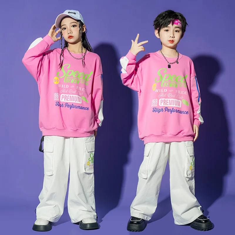Kid Hip Hop Clothing Pink Letter Sweatshirt Top White Casual Wide Cargo Drawstring Pants for Girl Boy Jazz Dance Costume Clothes
Kid Hip Hop Clothing Pink Letter Sweatshirt Top White Casual Wide Cargo Drawstring Pants for Girl Boy Jazz Dance Costume Clothes