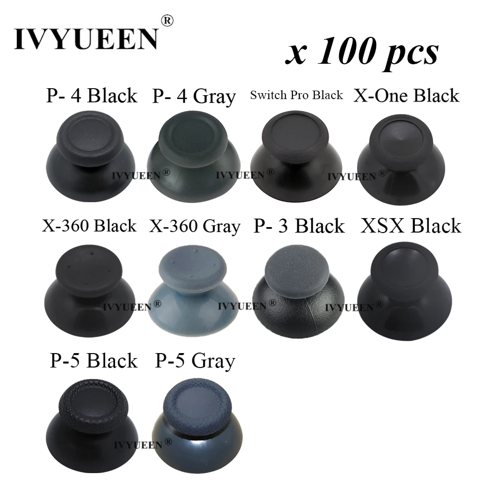 

IVYUEEN 100 PCS Black Analog Stick Cap for PlayStation 5 4 PS5 PS4 PS3 Controller Thumb Grip Cover for XBOX 360 One Series X S