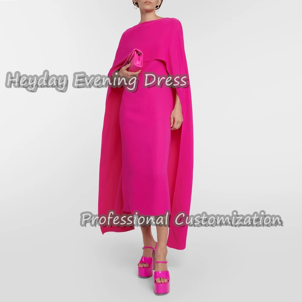 

Heyday Scoop Neckline Saudi Arabia Short Sleeves Straight Prom Gown Crepe Tea Length Elegant Evening Party Dress For Women 2024