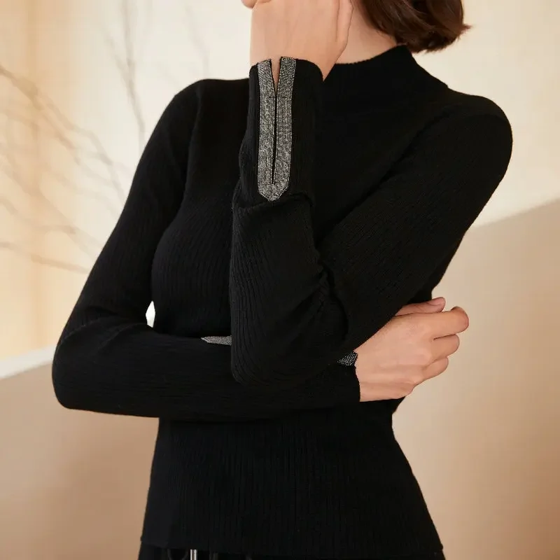 100% Wool Sweater Sleeve Bead Chain Half Turtleneck Pullover Wool Bottoming Top for Women
100% Wool Sweater Sleeve Bead Chain Half Turtleneck Pullover Wool Bottoming Top for Women