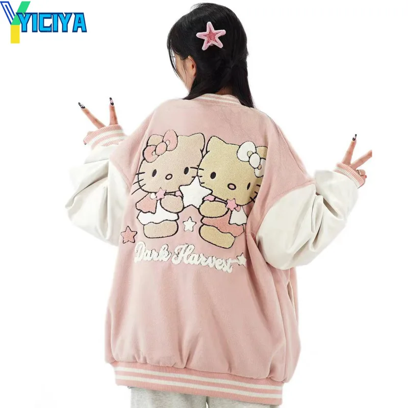 

YICIYA KT cat baseball jacket High quality Harajuk Cartoon bomber women winter college coat Varsity Female new fashion Jackets