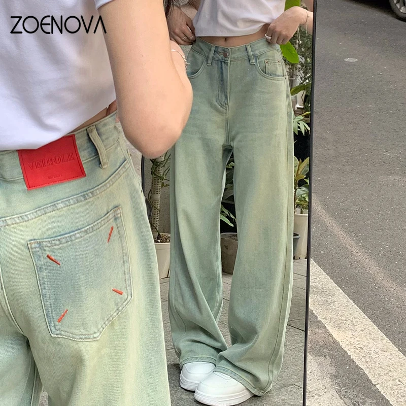 

ZOENOVA Maillard Retro Nostalgic Women's Jeans Summer Street Casual Versatile Y2K High Waist Loose Straight Denim Wide Leg Pants