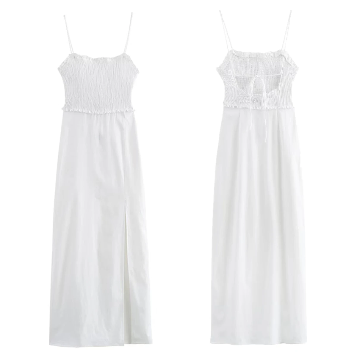 

Jenny&Dave 2024 Sexy Slit White Dress Women Summer Midi Dress Vacation Style Faux Linen Slim Fit Suspender Dress