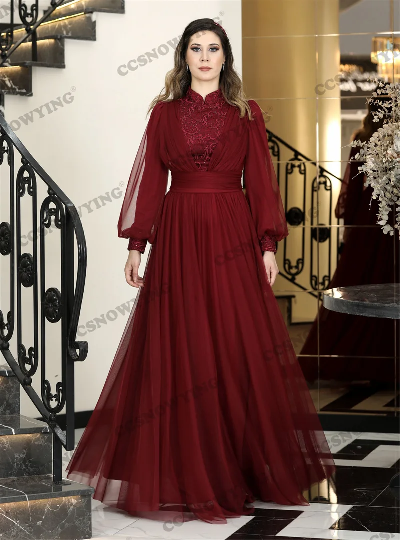Burgundy Tulle Long Sleeve Muslim Evening Gown High Neck Islamic Formal Party Dresses Hijab Women Arabic Kaftan Robe De Soiree
Burgundy Tulle Long Sleeve Muslim Evening Gown High Neck Islamic Formal Party Dresses Hijab Women Arabic Kaftan Robe De Soiree