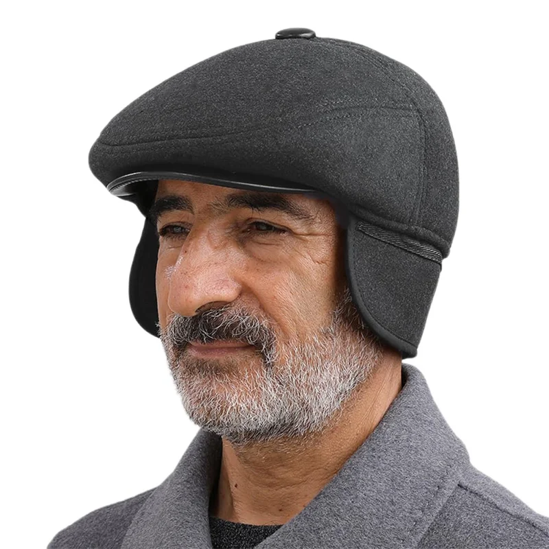 

Middle-aged Elderly Hat Men's Old Man Forward Hat Grandpa Cap Dad Fall And Winter Thickened Warm Ear Protection Duck Tongue Hat