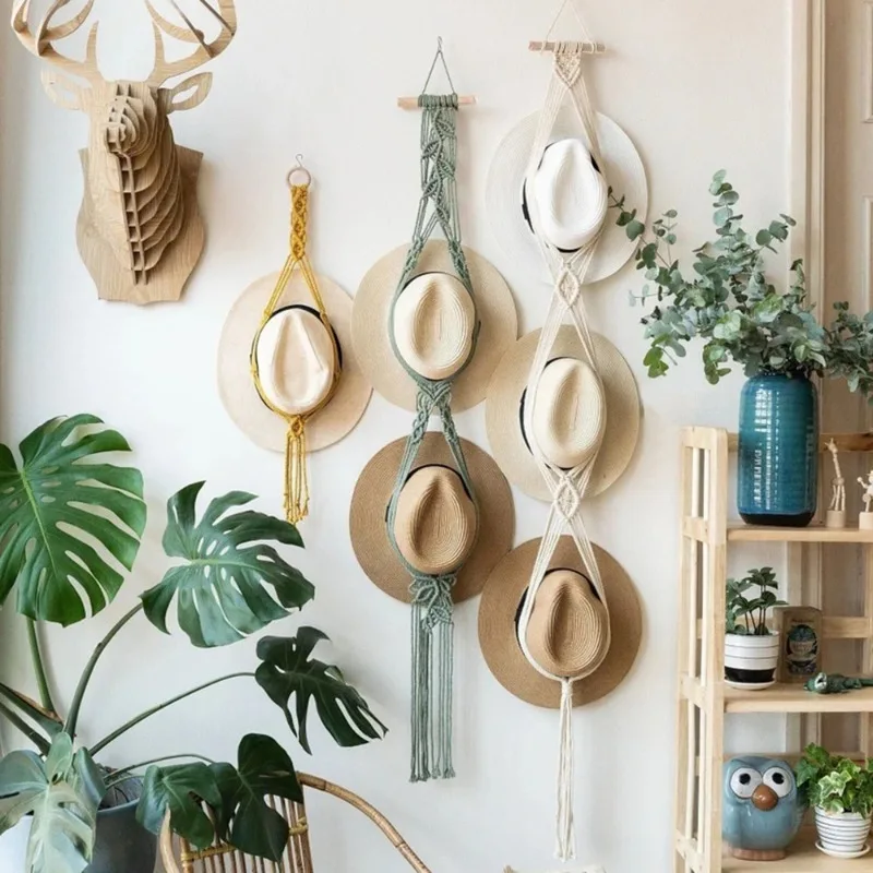 Creative Hand-woven Macrame Tapestry Decoration Boho Wall Hanging Hat Storage Hat Rack Cotton Rope Caps Holder Organizer Display 3 S8f91d81a7e524d35ab9cf53d1d390726t