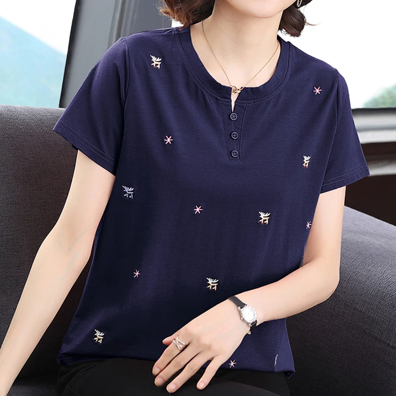 Cotton Short Sleeve T Shirt Women 2023 Summer Embroidery O Neck Tshirts Female Casual Loose Tops Womens Clothing Tee Shirt Femme
Cotton Short Sleeve T Shirt Women 2023 Summer Embroidery O Neck Tshirts Female Casual Loose Tops Womens Clothing Tee Shirt Femme