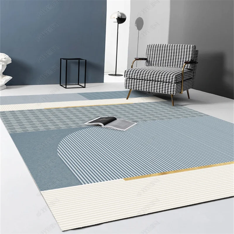 

Modern Geometric Non-slip Rugs for Living Room, Blue Grid Decoration, Balcony, Corridor, Porch Entry Rug, Nordic Lounge, Bedside