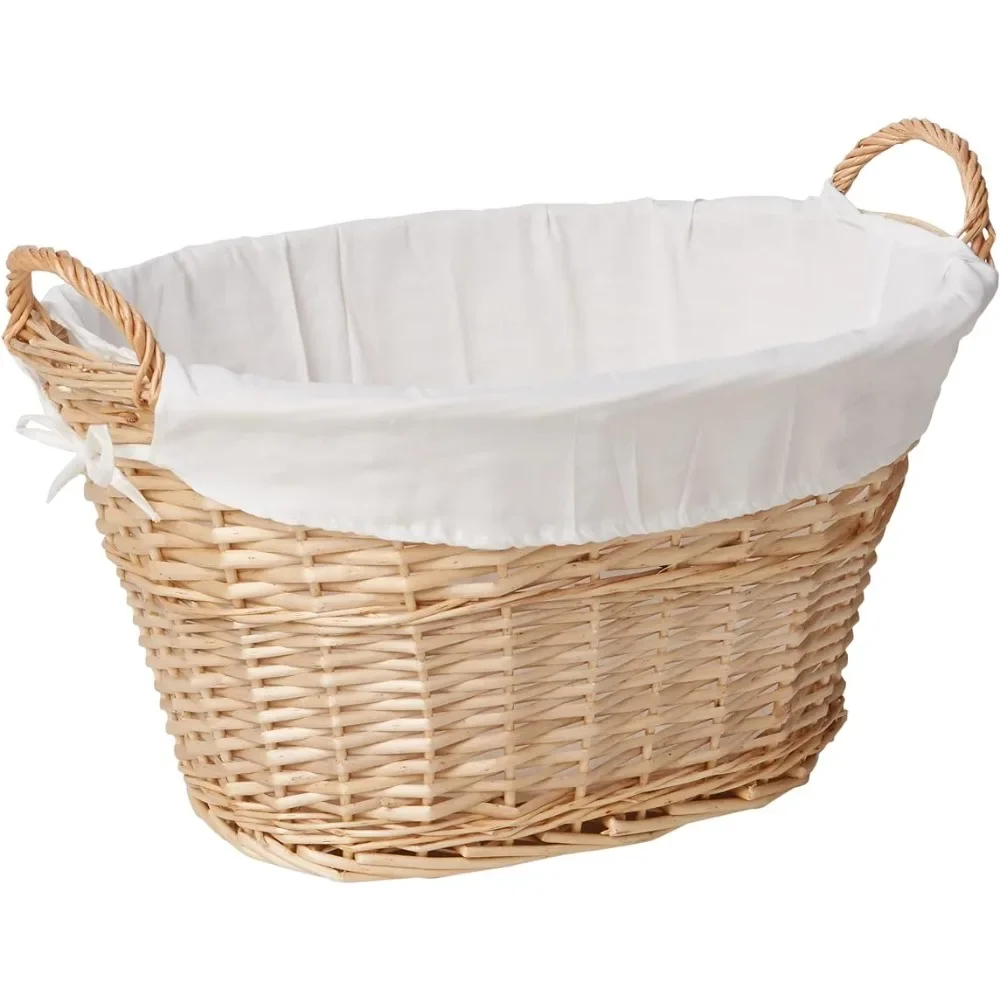 

ML-5569 Willow Wicker Laundry Basket With Handles and Liner | Natural Brown the Laundry Basket Is Divided Clothes Organizer Home