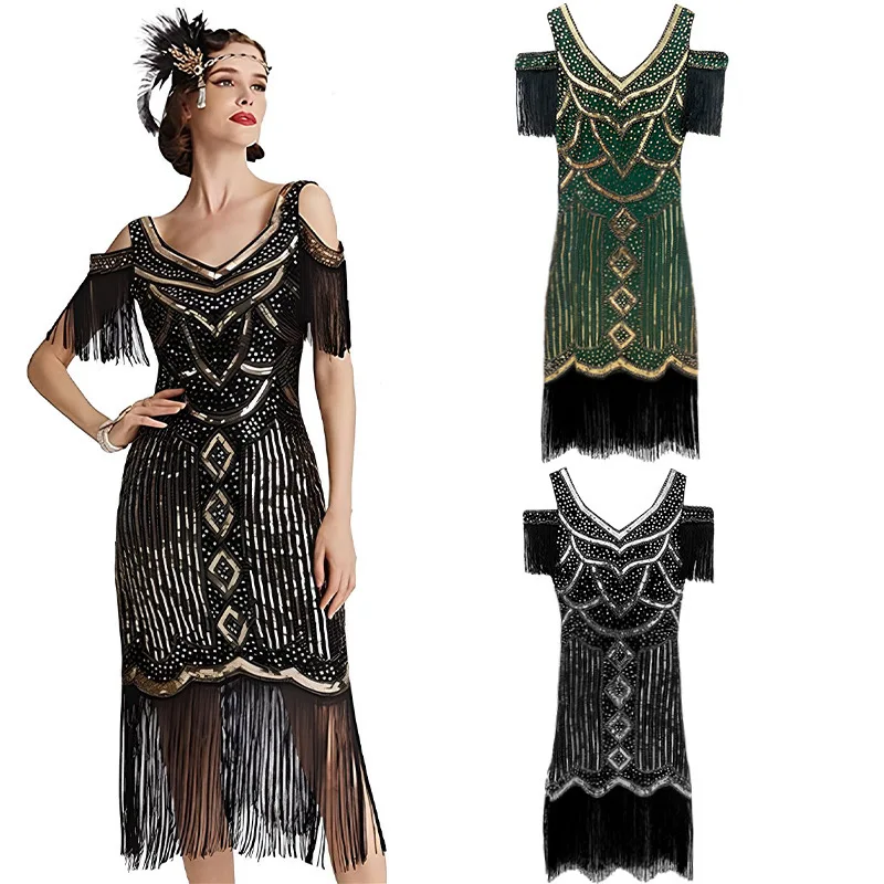 1920s Retro Women Sequin Triangle Hem Midi Dress Strapless Tassel Gatsby Elegant Evening Party Costume Outfits Halloween Cosplay
1920s Retro Women Sequin Triangle Hem Midi Dress Strapless Tassel Gatsby Elegant Evening Party Costume Outfits Halloween Cosplay
